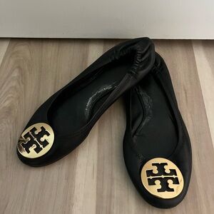 Tory Burch Black and Gold Ballet Flats